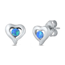 Load image into Gallery viewer, Sterling Silver Blue Lab Opal Heart Shaped Earrings