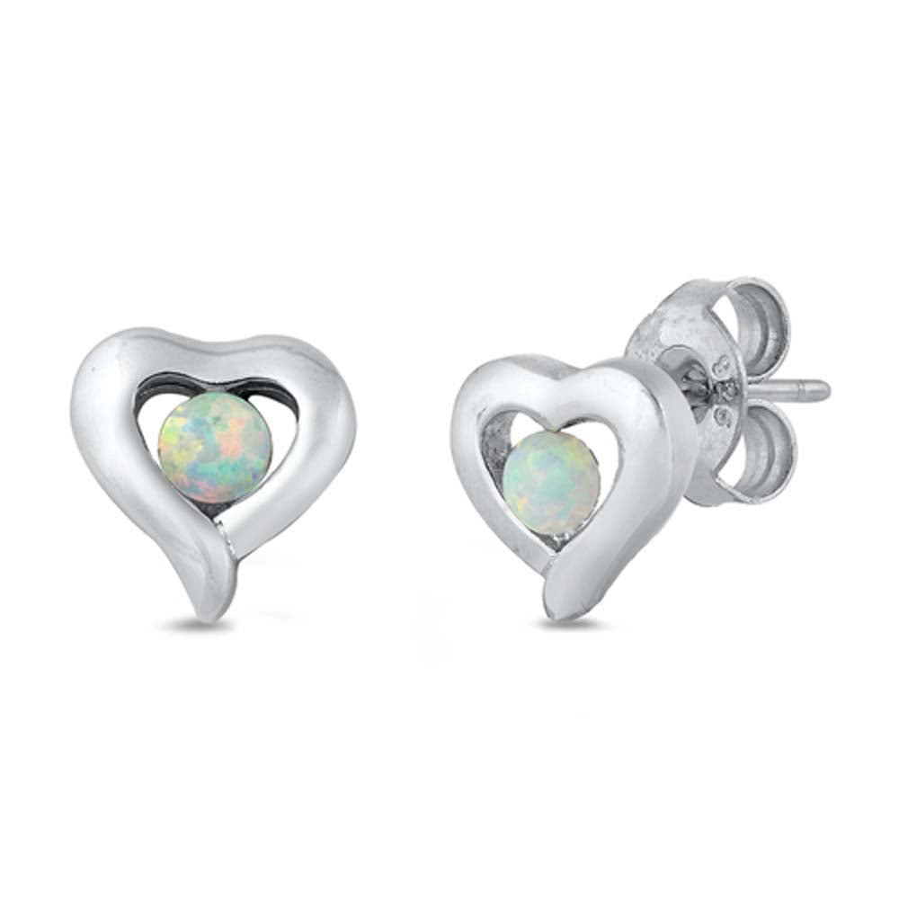 Sterling Silver White Lab Opal Heart Shaped Earrings