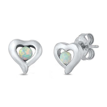 Load image into Gallery viewer, Sterling Silver White Lab Opal Heart Shaped Earrings