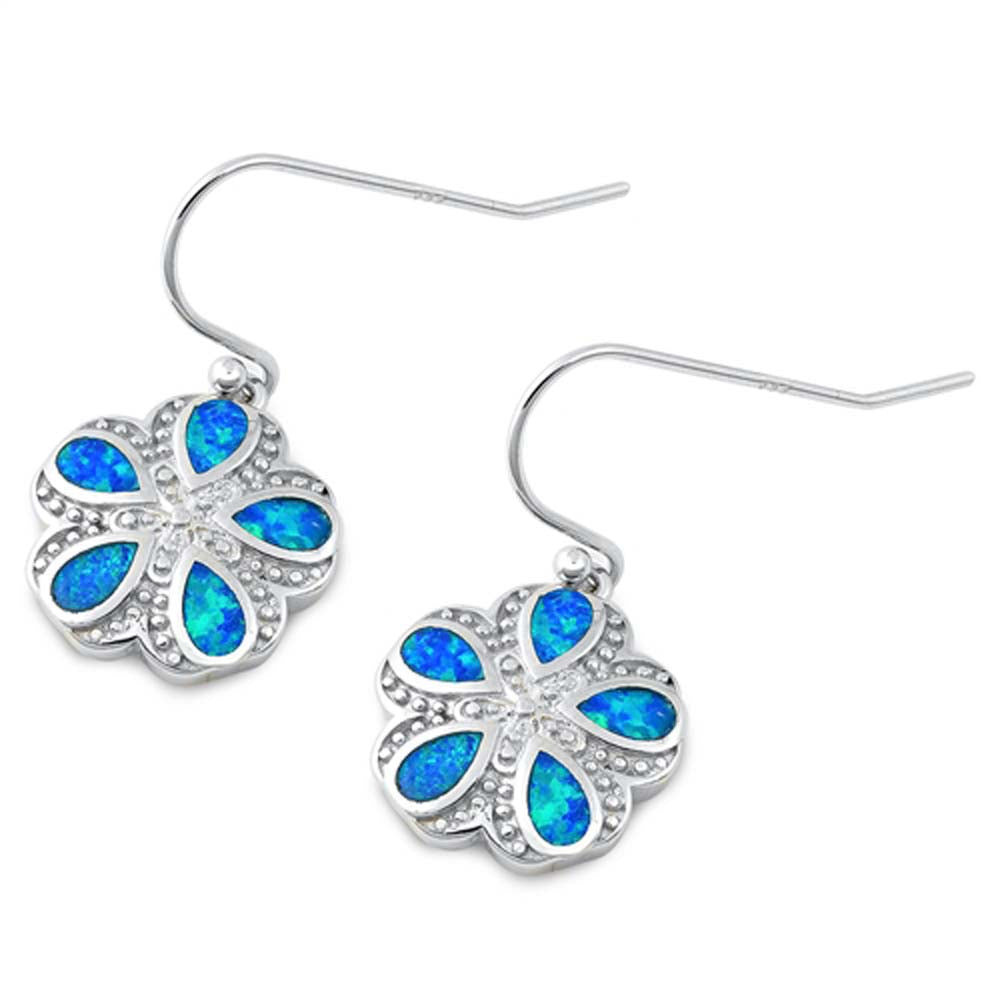 Sterling Silver Blue Lab Opal Flower Shaped Earrings