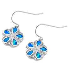 Load image into Gallery viewer, Sterling Silver Blue Lab Opal Flower Shaped Earrings