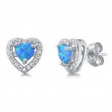 Load image into Gallery viewer, Sterling Silver Blue Lab Opal Heart Shaped Earrings With Clear CZ