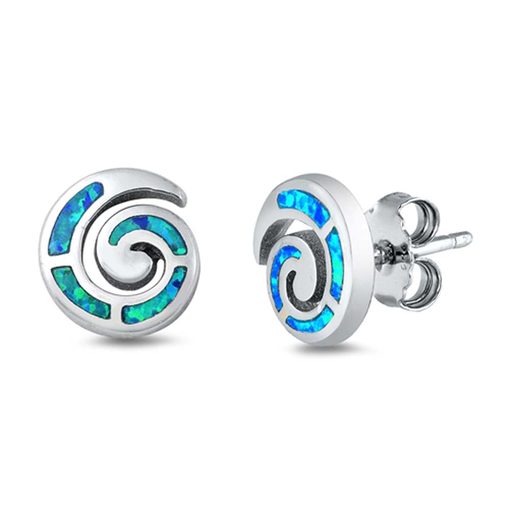 Sterling Silver Blue Lab Opal Spiral Earrings