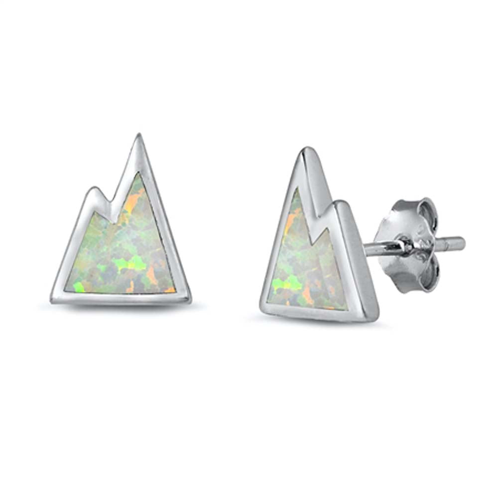 Sterling Silver White Lab Opal Mountain Earrings