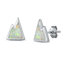 Load image into Gallery viewer, Sterling Silver White Lab Opal Mountain Earrings