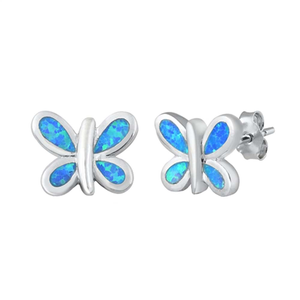 Sterling Silver Blue Lab Opal Butterfly Earrings