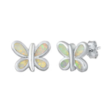 Load image into Gallery viewer, Sterling Silver White Lab Opal Butterfly Earrings