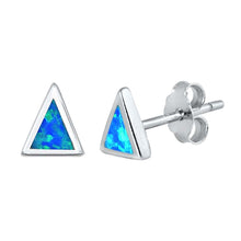 Load image into Gallery viewer, Sterling Silver Blue Lab Opal Triangle Earrings