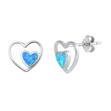 Load image into Gallery viewer, Sterling Silver Blue Lab Opal Double Hearts Earrings