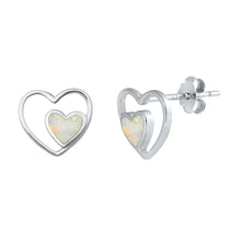 Load image into Gallery viewer, Sterling Silver White Lab Opal Double Hearts Earrings