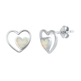 Sterling Silver White Lab Opal Double Hearts Earrings