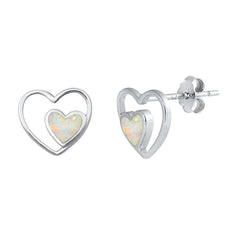 Sterling Silver White Lab Opal Double Hearts Earrings