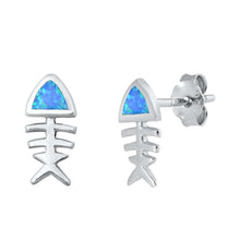 Load image into Gallery viewer, Sterling Silver Blue Lab Opal Fish Tail Earrings