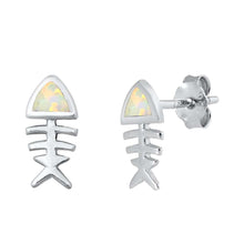 Load image into Gallery viewer, Sterling Silver White Lab Opal Fish Earrings