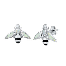 Load image into Gallery viewer, Sterling Silver White Lab Opal Bee Earrings