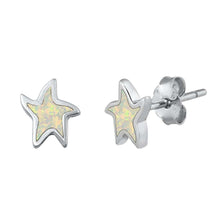 Load image into Gallery viewer, Sterling Silver White Lab Opal Star Earrings