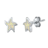 Sterling Silver White Lab Opal Star Earrings