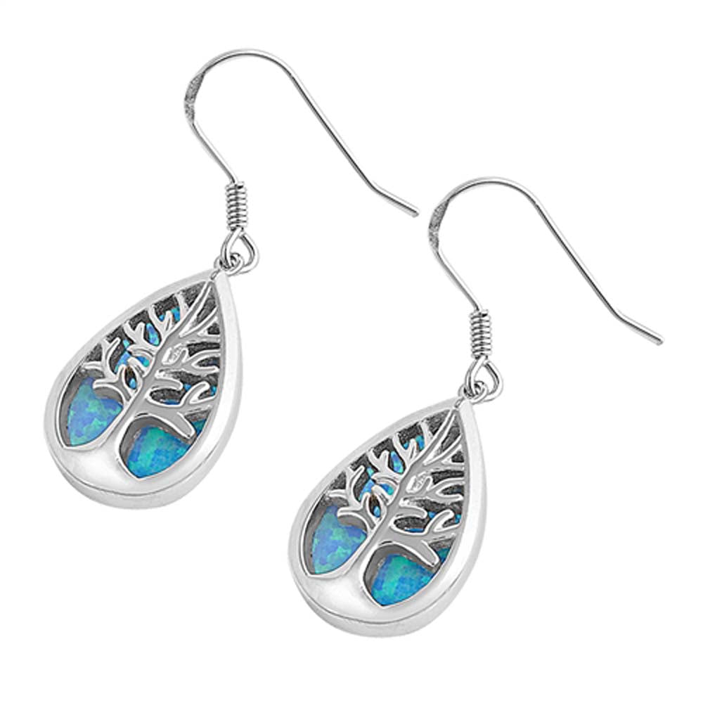 Sterling Silver Blue Lab Opal Tree Earrings