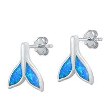 Load image into Gallery viewer, Sterling Silver Whale Tail With Blue Lab Opal Earrings