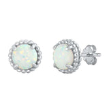 Sterling Silver With White Lab Opal Earrings