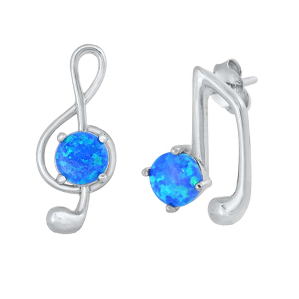 Sterling Silver Music Notes With Blue Lab Opal Earrings