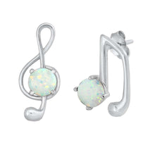 Load image into Gallery viewer, Sterling Silver Music Notes With White Lab Opal Earrings