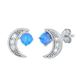 Sterling Silver Moon With Blue Lab Opal Earrings