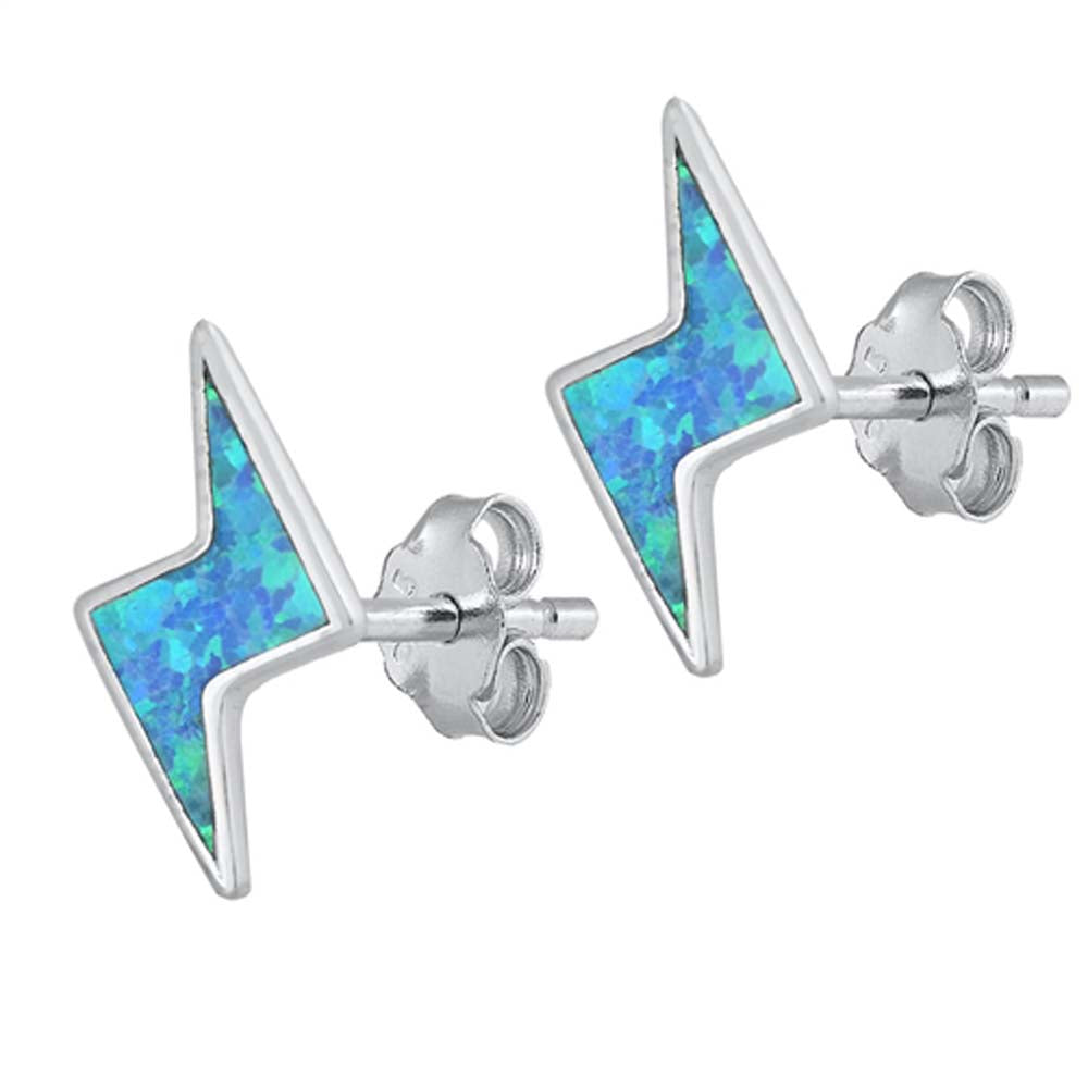 Sterling Silver Lightning With Blue Lab Opal Earrings