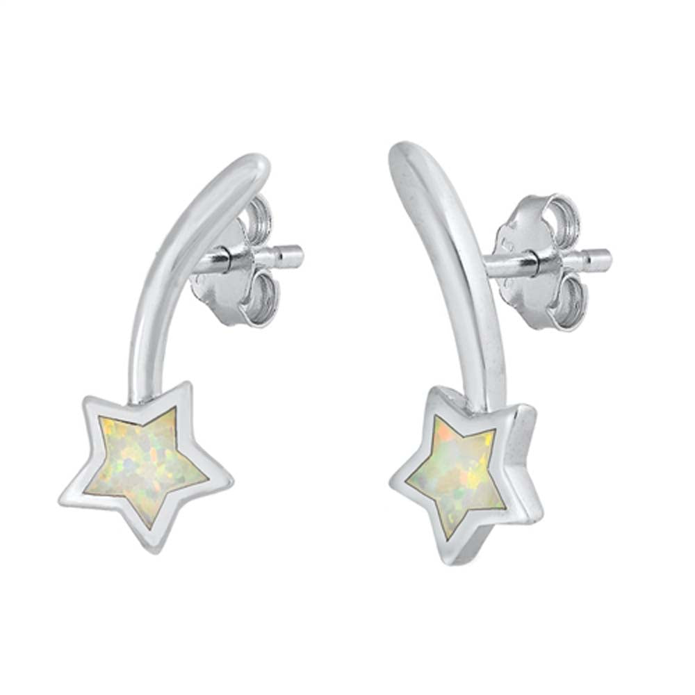 Sterling Silver Shooting Star With White Lab Opal Earrings