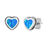 Sterling Silver Blue Lab Opal Heart Earrings