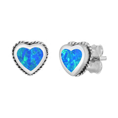 Sterling Silver Blue Lab Opal Heart Earrings