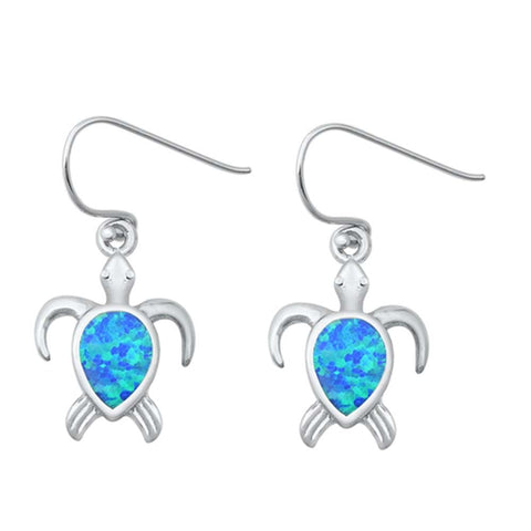 Sterling Silver Blue Lab Opal Turtle Earrings