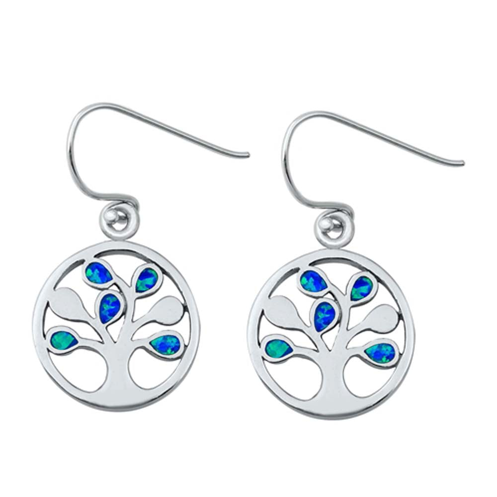 Sterling Silver Blue Lab Opal Tree Earrings