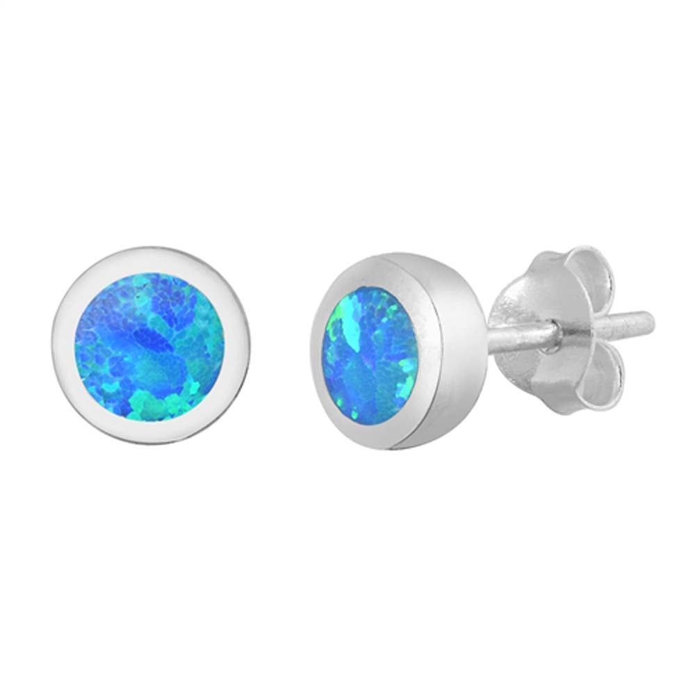 Sterling Silver Blue Lab Opal Round Earrings