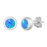 Sterling Silver Blue Lab Opal Round Earrings