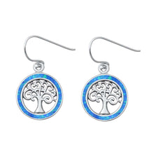 Load image into Gallery viewer, Sterling Silver Blue Lab Opal Tree Of Life Earrings