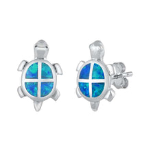 Load image into Gallery viewer, Sterling Silver Blue Lab Opal Turtle Earrings