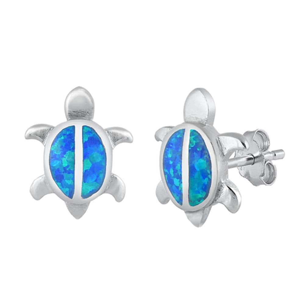 Sterling SilverBlue Lab Opal Turtle Earrings