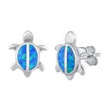 Load image into Gallery viewer, Sterling SilverBlue Lab Opal Turtle Earrings