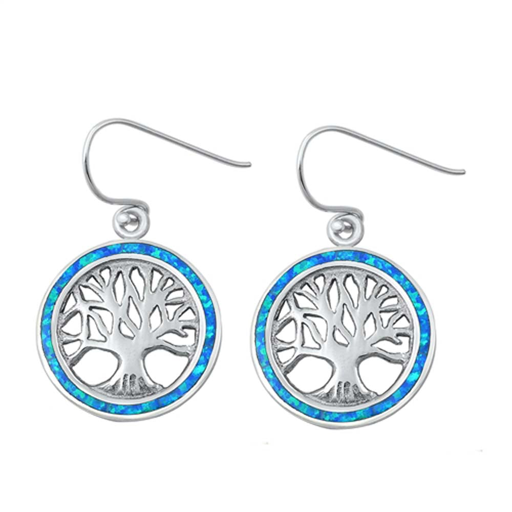 Sterling Silver Blue Lab Opal Tree Of Life Earrings