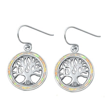 Load image into Gallery viewer, Sterling Silver White Lab Opal Tree Of Life Earrings