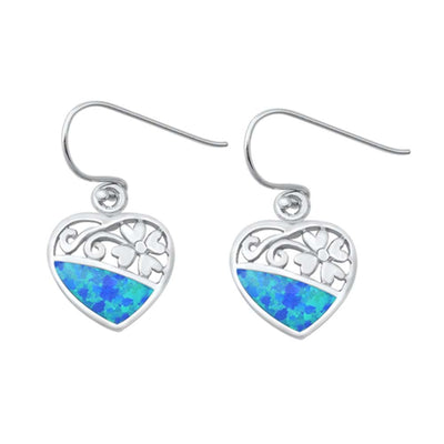 Sterling Silver Blue Lab Opal Heart and Flower Earrings