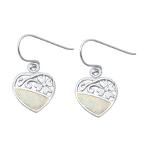 Load image into Gallery viewer, Sterling Silver White Lab Opal Heart and Flower Earrings