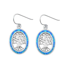 Load image into Gallery viewer, Sterling Silver Blue Lab Opal Tree Of Life Earrings