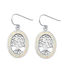 Load image into Gallery viewer, Sterling Silver White Lab Opal Tree Of Life Earrings