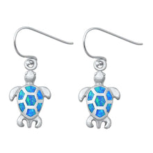 Load image into Gallery viewer, Sterling Silver Blue Lab Opal Turtle Earrings