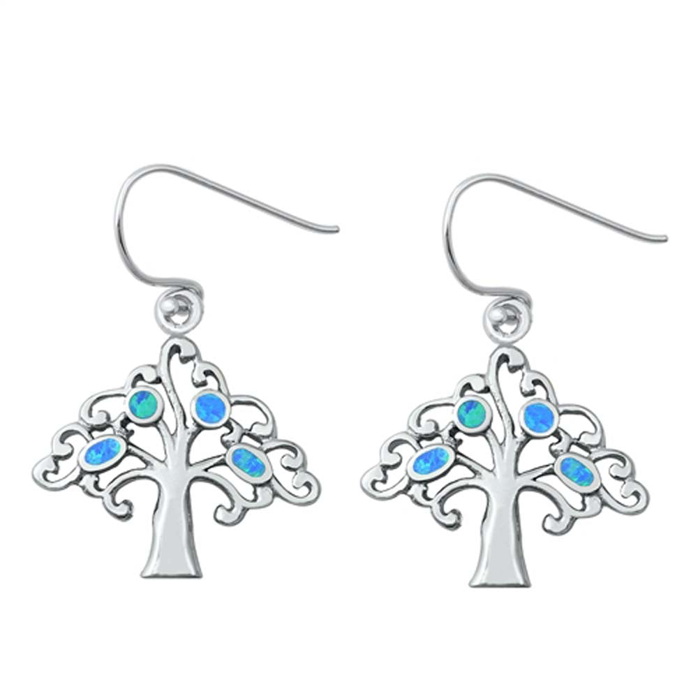 Sterling Silver Blue Lab Opal Tree Earrings