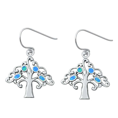 Sterling Silver Blue Lab Opal Tree Earrings
