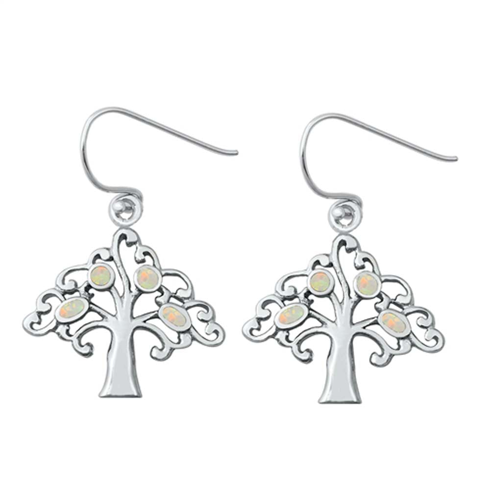 Sterling Silver White Lab Opal Tree Earrings