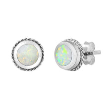 Load image into Gallery viewer, Sterling Silver White Lab Opal Round Earrings